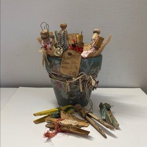 Decorative Clay Pot with Clothes Pin Decor WASHDAY